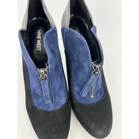 Nine West Suede Booties Zip Front Blue Gray Black Women's Size 8M - Picture 3 of 7